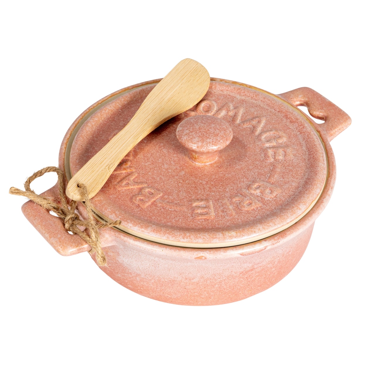 Hello Honey® Pink Stoneware Brie Bakers with Bamboo Spreader, 2ct.